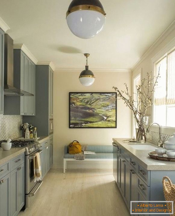 Cozinha azul cinza na foto interior