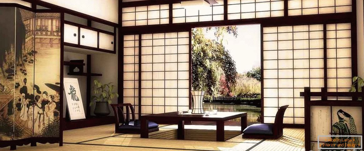 Estilo japonês no interior da casa e apartamento