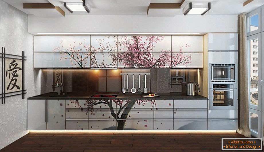 Sakura na mobília da cozinha