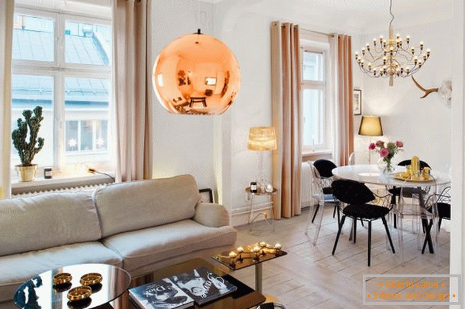 Interior, de, apartamento estúdio, em, escandinavo, estilo
